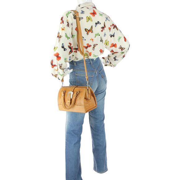 Satchel Saddle Style Hand Tooled Boho Western Cowgirl Chic Leather Purse Bag - Picture 4 of 16